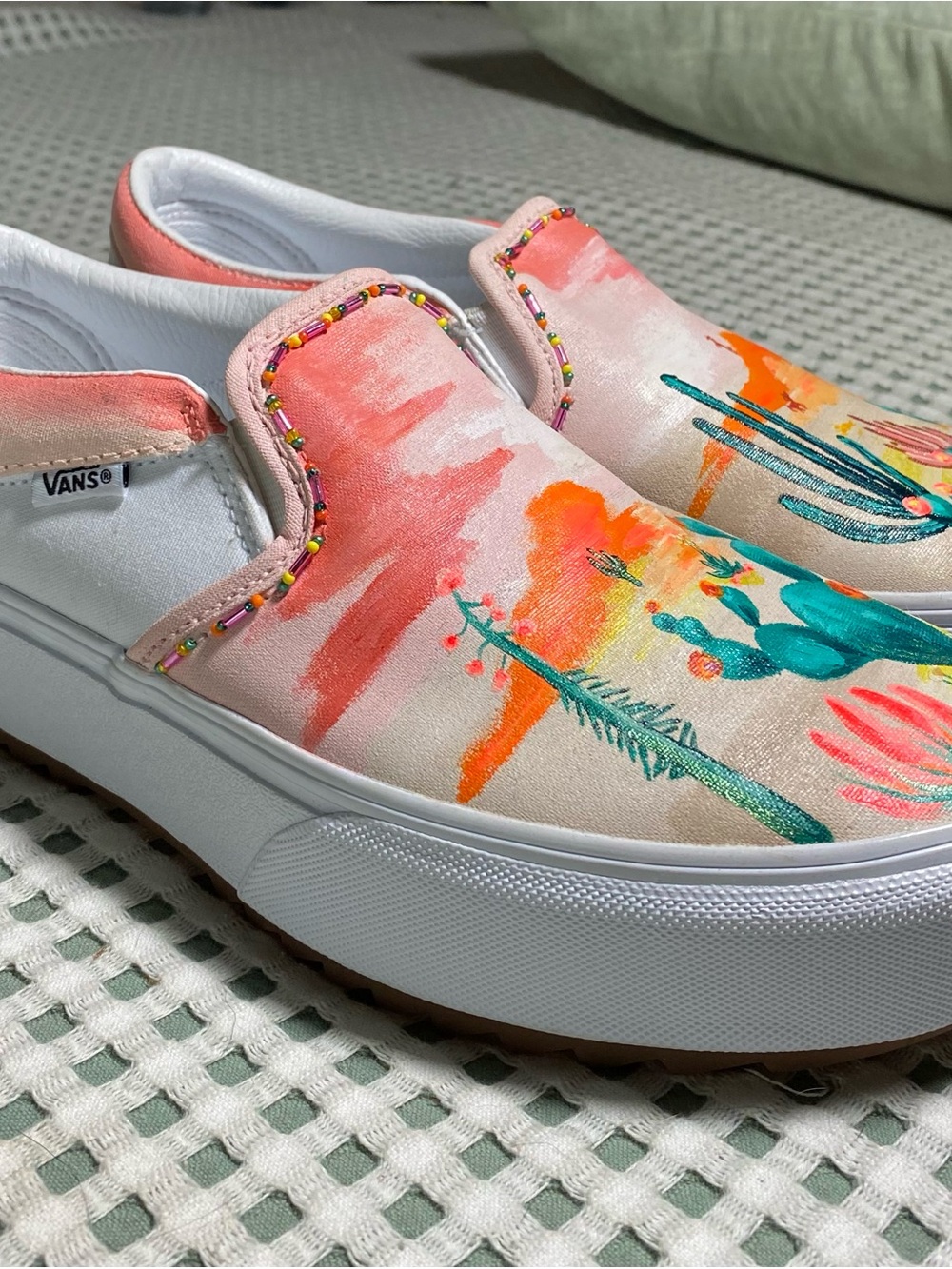 Vans Hand-Painted Desert Cactus Slip-On Platform Sneakers - Picture 2 of 4